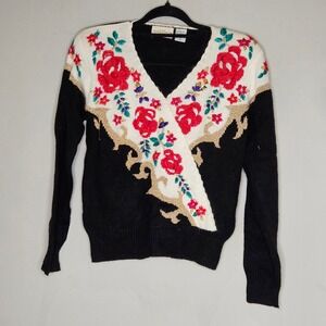 Vtg‎ Jaclyn Smith Women's Black Floral Embroidered Size S Cottagecore Holiday